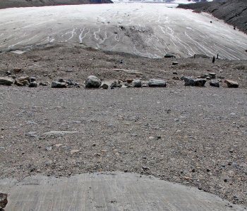 Glacially abraded rocks. The Athabasca Glacier is part of the Columbia Icefield, Jasper National Park, Alberta, Canada