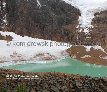 Cavell Pond and Angel Glacier seen from the Cavell Meadows Trail