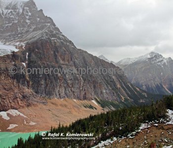 A view to the Cavell (subalpine)  Valley and Rockies above Cavell and Astoria Rivers Valley from the Cavell Meadows Trail, Jasper National Park, Alberta.