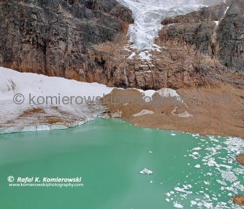 Cavell Lake and Angel Glacier seen from the Cavell Meadows Trail, Jasper National Park, Alberta, Canada