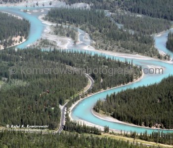 Athabasca River near Lac  Beauvert and Fairmont Jasper Park Lodge,  Jasper National Park, Alberta, Canada