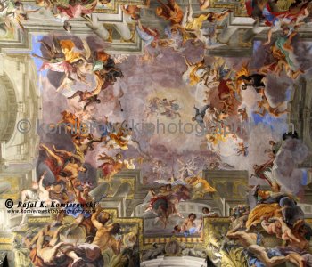 Andrea Pozzo painted the Baroque ceiling in 1685 to celebrate St. Ignatius and the Jesuit order. Sant Ignazio Church, Rome
