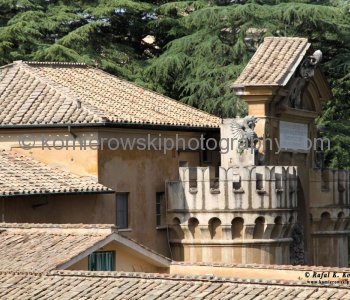 Vatican Gardens viewed from the window of  the Gallery of Maps or the Map Room. Stato della Città del Vaticano