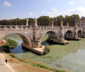 Ponte Sant Angelo  seen from above of Tiber River, Rome