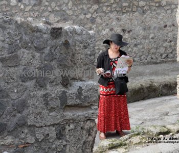 The serious Pompeii tourist checking map and guide booklets..