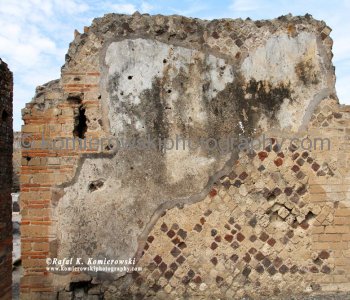 Brick wall: these patterns of construction depended on lime mortar to hold the elements together.