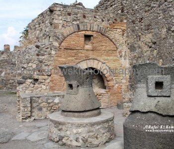 Builders used  bricks to construct vent walls and an arch which contains the vent opening in a bakery shop, Pompeii