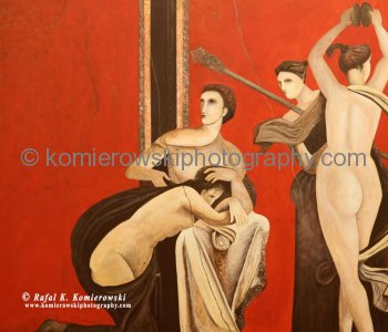 Stylized erotic ceiling frescoes based on ancient Pompeii at Tourist Information office located approximately 50 m from the entrance