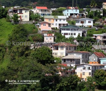 Some houses situated on hills near  St. George seen from the upper deck of Grand Princess while docked at St. Georges Bay