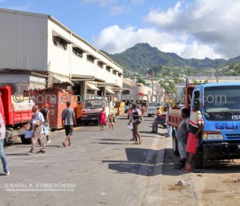 Street market is full of people from all over the island who bring their vegetables, fruits, spices and meats to sell...