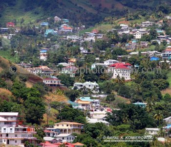 ...View of Kingstown, St. Vincent and bridge from the upper deck of Grand Princess cruise ship....
