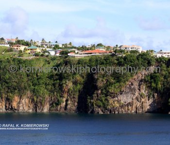 ...View of Kingstown, St. Vincent from the upper deck of Grand Princess cruise ship at departure time...