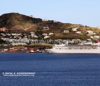 View of SE Peninsula from the upper deck of Grand Princess cruise ship, St. Kitts,