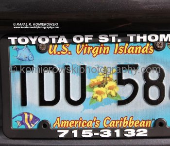 Car registration license plate in Charlotte Amalie, St. Thomas, U.S. Virgin Islands