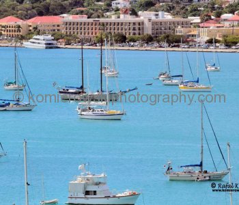 View of harbor from the upper deck of Grand Princess cruise in Charlotte Amalie, St. Thomas, U.S. Virgin Islands