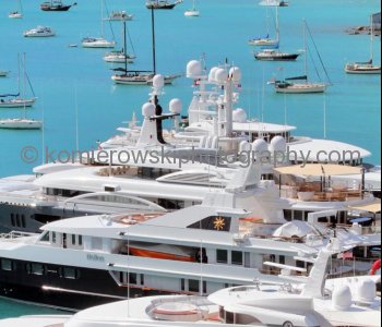 Yachts berthed in harbor of Charlotte Amalie, St. Thomas, U.S. Virgin Islands