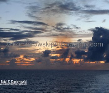 Sunday, November 6, 2011 – Day 10, SUNRISE, 26^ 27’ 51” N,  51^39’ 40” West   -  at 11:30  speed 21. 34 kn= 41.80km/h, wind front 34kn=65km/h, temp. +23C rain