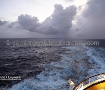 Tuesday, November 8 , 2011 – Day 12, SUNRISE, Atlantic Ocean, 26^ 13’ 15” N,  60^53’ 16” West   -  at   8:50  speed 21. 48 kn= 39.28km/h, wind left front 31.7kn=58.7 km/h, temp. +25.2C, humidity 81% ,  ONE HOUR BACK