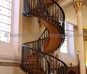 Famous Staircase of the Lorreto Chapel. The staircase has two 360 degree turns and no visible means of support. Santa Fee, New Mexico