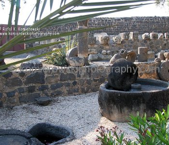 An olive mill and an olive press dating from Roman times in Capernaum