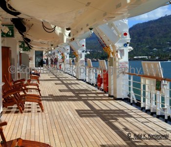 Promenade deck on MS Oosterdam ...leaving Port of Apia, Samoa...