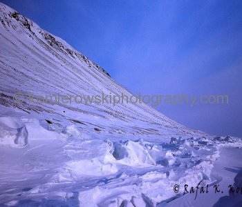 Canadian Arctic, Axel Heiberg Island, April 1975, -43C.  The sloping shores adjacent to the Good Friday Bay