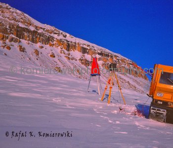 Canadian Arctic, Graham Island, April 1975, -40C.  Specialized  (Geodetic)  Survey on Graham Island at 4:00 am.