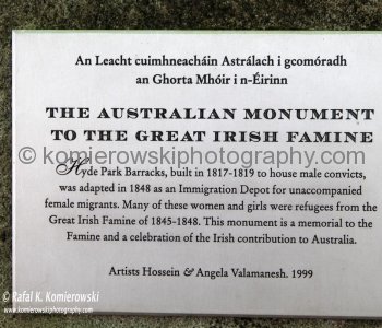 The Australian Monument to the Great Irish Famine (1845-1848), the wall of the Hyde Park Barracks next to Land Titles Office on Macquarie Street, Sydney