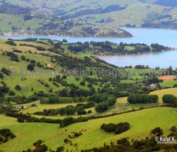 View of Akaroa and the greater Banks Peninsula, New Zealand