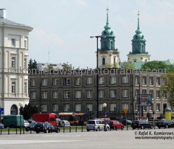 View (from Pilsudski Square, previously Victory Square) towards Holy Cross church at Krakowskie Przedmiescie a.k.a. Royal Route, Warsaw, Poland