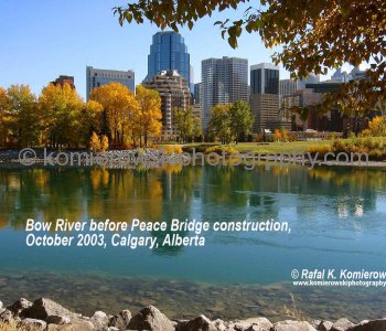 Bow River in (October 5th) 2003 year at future Peace Bridge construction from Memorial Drive NW, Calgary, Alberta