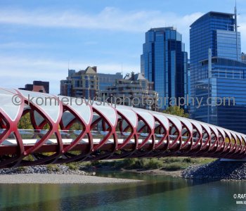 Peace Bridge crossing Bow River in (October 11) 2013 year at exactly the same location as in 2003,  Calgary, Alberta