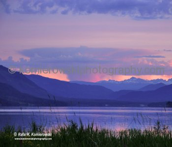 Sunrise above Monashee Mountains seen from Burton, BC..