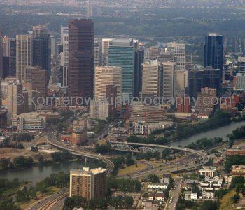 The Bow office tower under construction,  Aerial view of Downtown, August 2008,  Calgary, AB.