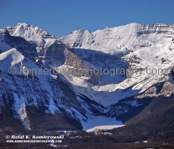 Lake Louise in Banff national Park.  Lake Louise is located 55 km (35 miles) west of Banff [or 183 km (114 miles) west of Calgary] and is very easily accessed by the No. 1 Trans Canada Highway.