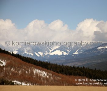 View towards Rockies between Banff and Jasper National Parks. Trans Canada Highway No.1 west of Golden ...on the way to Rogers Pass... Weather-late March.