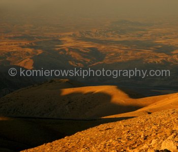 An early morning view from  Mount Nemrut (Nemrud), UNESCO World Heritage Site,  Turkey